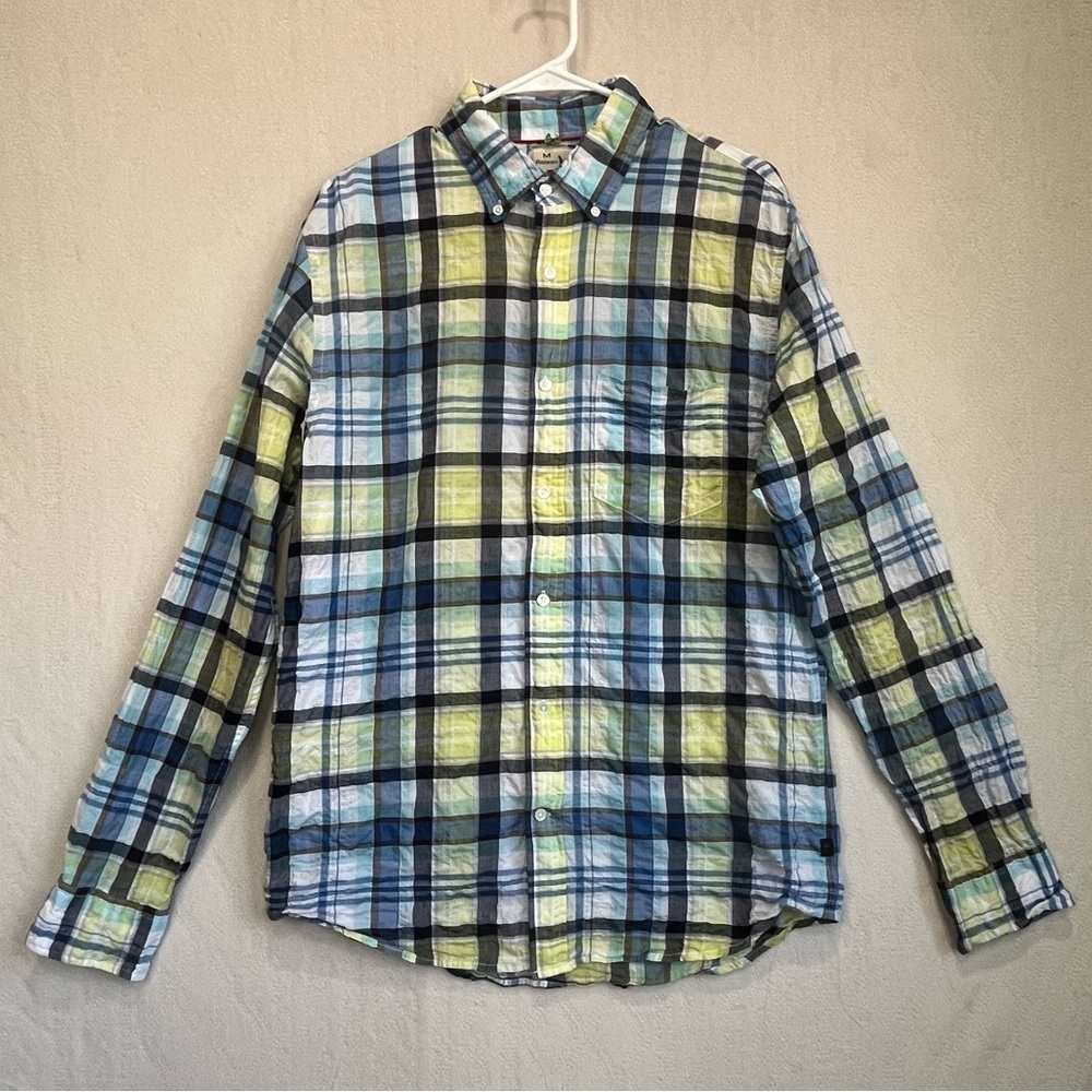 Relwen Huckberry Men's Plaid Madras Button Up Shirt Sz M Summer